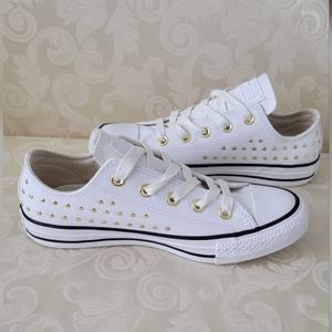 White leather studded converse